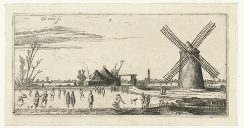 Skaters on the Ice near a Mill in the Vicinity of Penningsveer